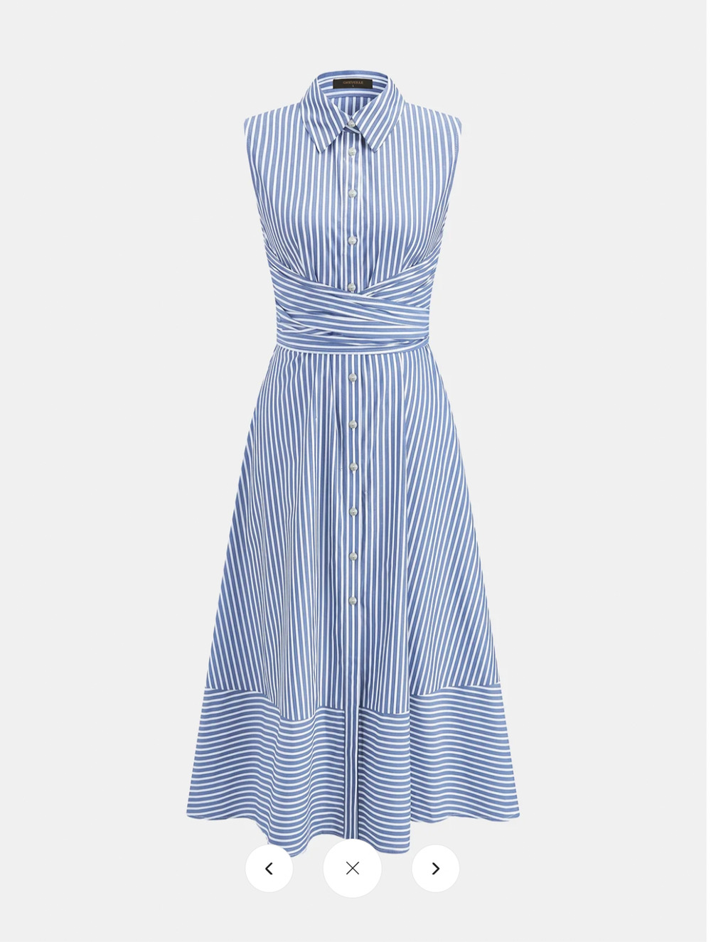 NWT Commense Striped Collared Sleeveless Tie Waist Midi Dress Sz S